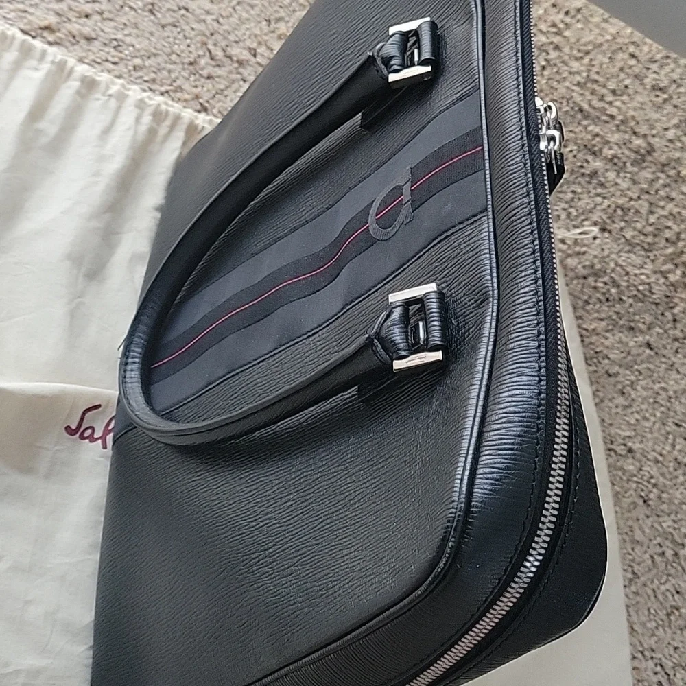 Salvatore Ferragamo Black Leather Laptop Bag